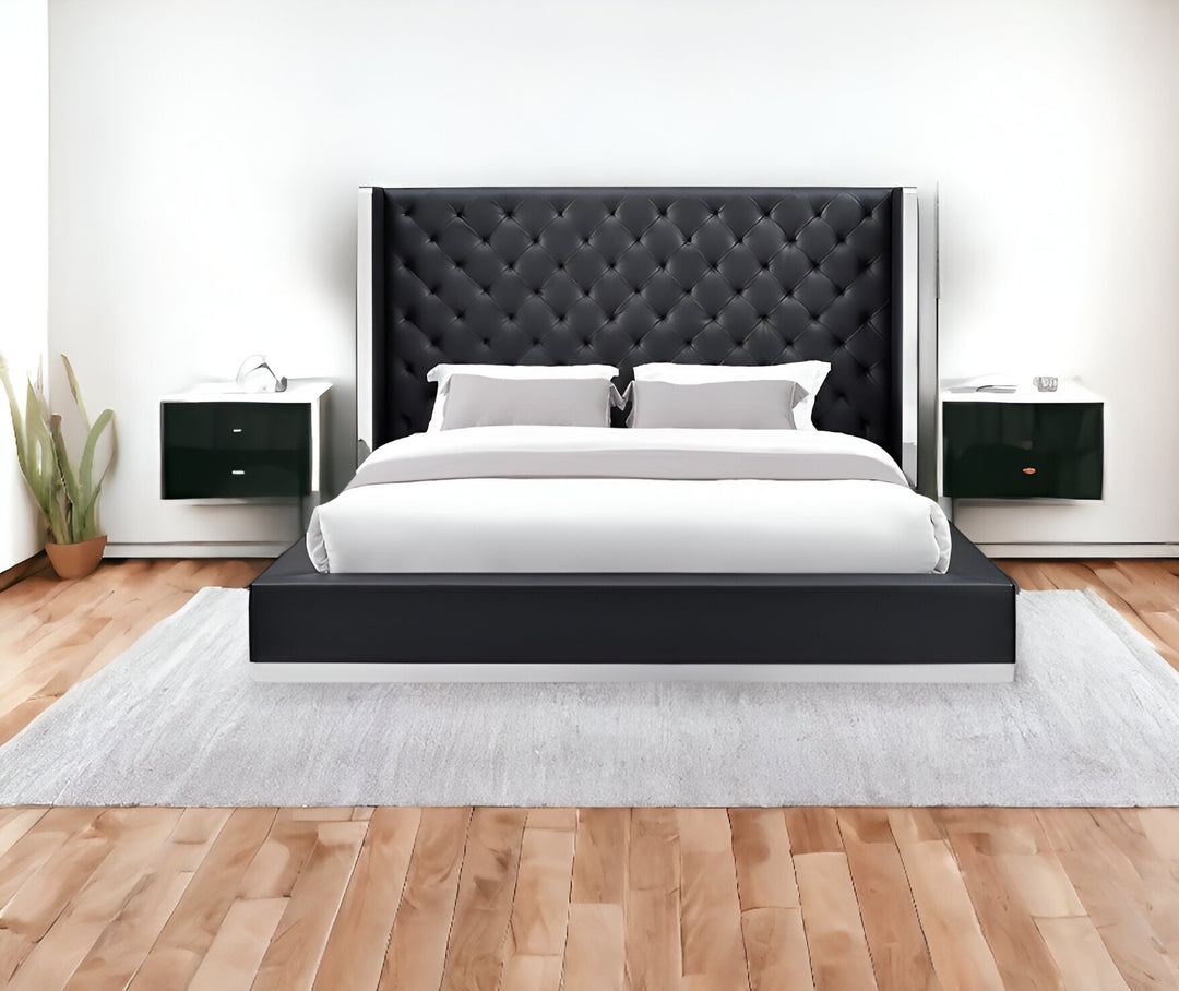 60 X 91 X 91 Black Faux Leather Bed King