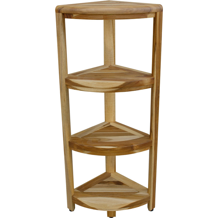 Teak Four Tier Corner Shelf In Natural Finish