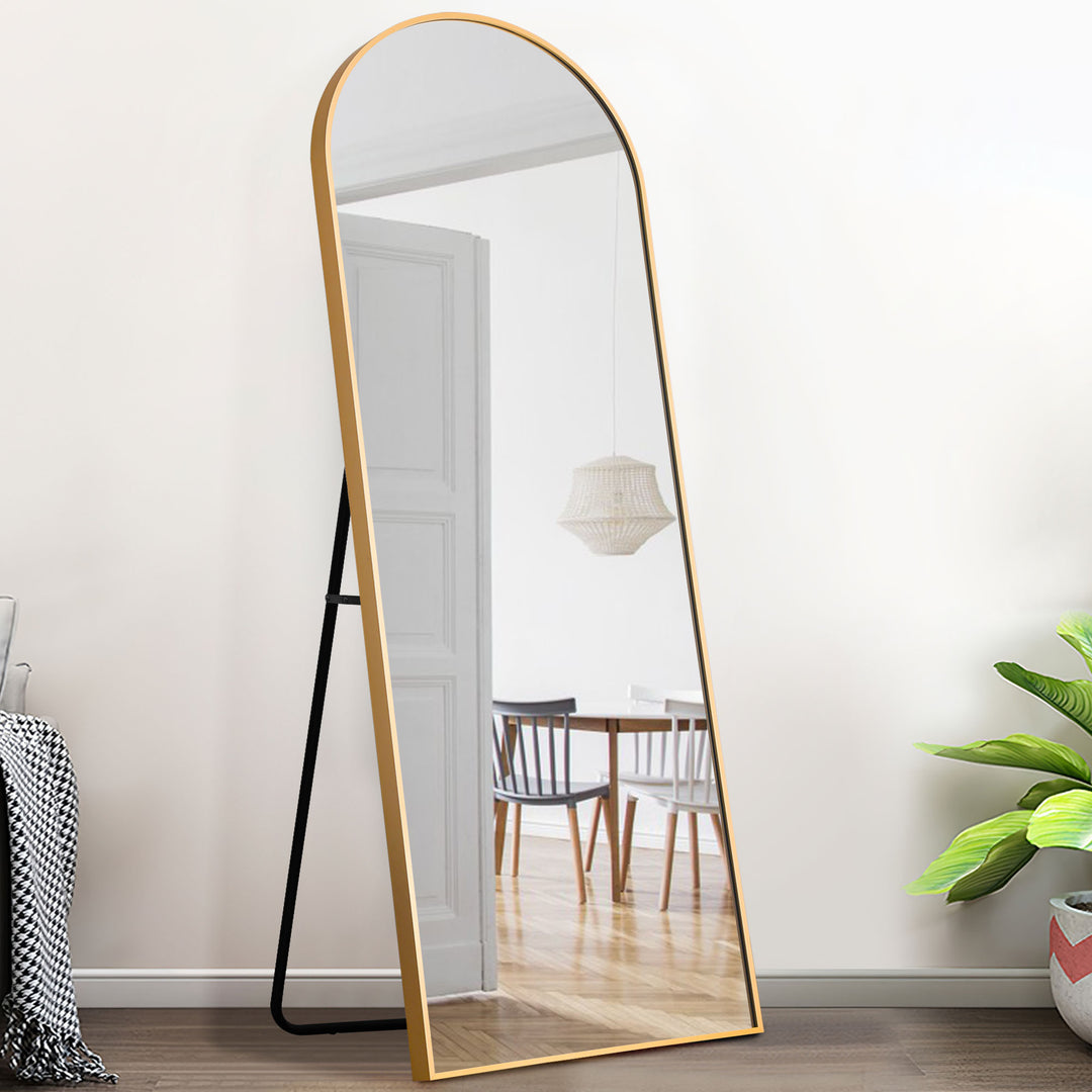 Narrow Gold Arched Full-length Floor Mirror with Stand