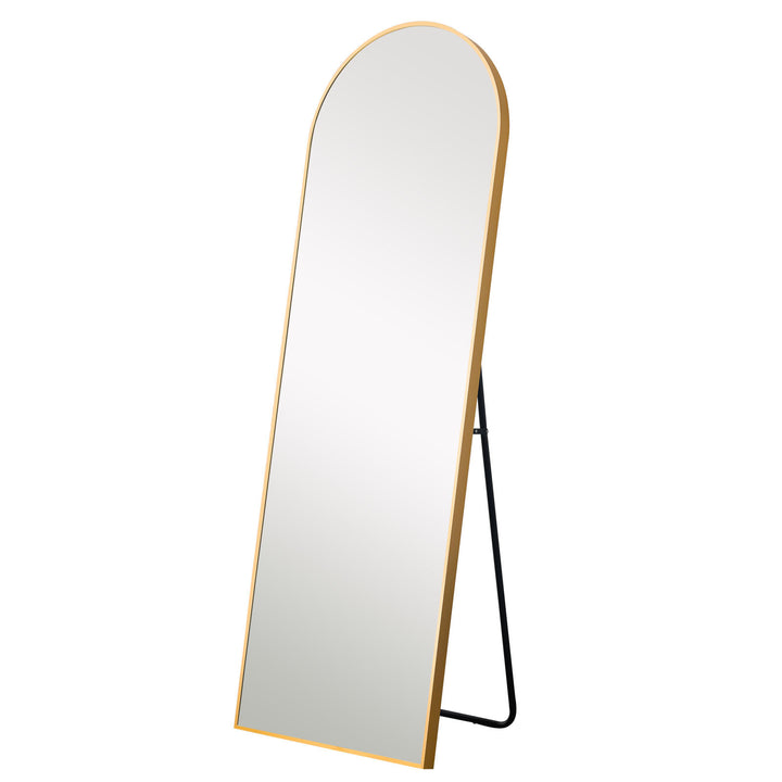 Narrow Gold Arched Full-length Floor Mirror with Stand