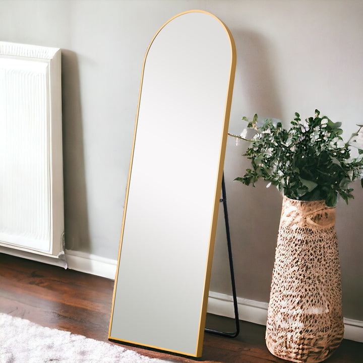 Narrow Gold Arched Full-length Floor Mirror with Stand