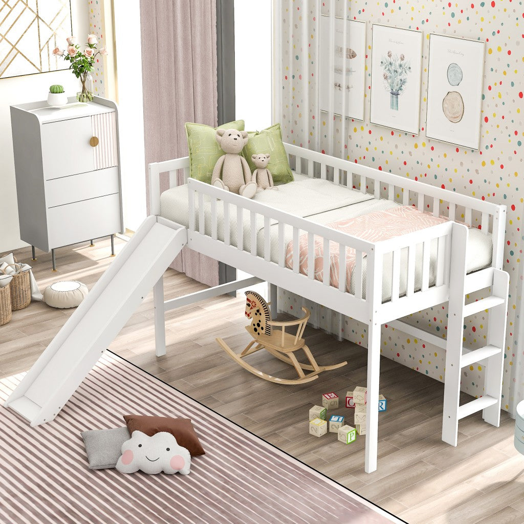 White Twin Traditional Manufactured Wood and Solid Wood Bunk Bed