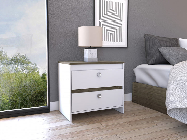 Modern and Minimalist White and Dark Brown Board Nightstand