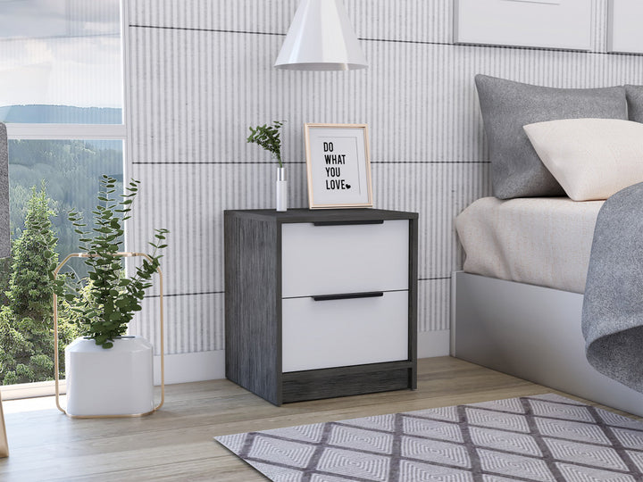 Stylish Smokey Oak and White Two Drawer Nightstand