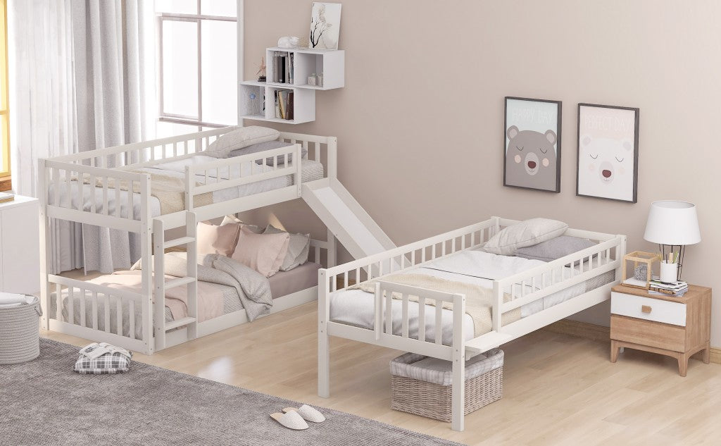 White Twin over Twin over Twin Contemporary Manufactured Wood and Solid Wood Bunk Bed