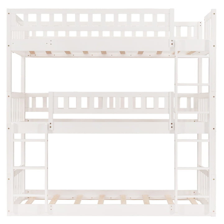 White Twin over Twin over Twin Contemporary Manufactured Wood and Solid Wood Bunk Bed