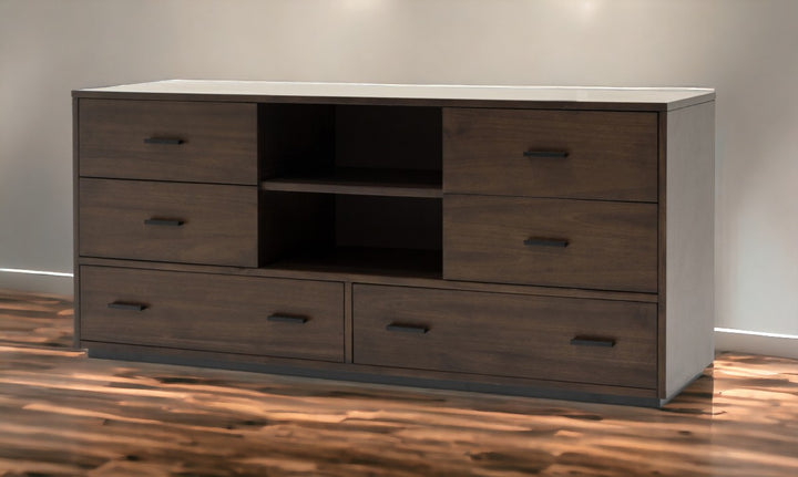 63" Walnut Six Drawer Double Dresser