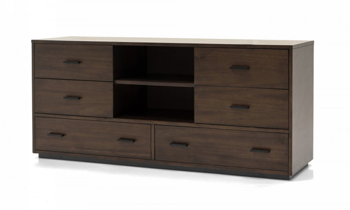 63" Walnut Six Drawer Double Dresser