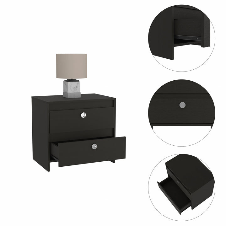 Modern and Minimalist Black Two Drawer Nightstand