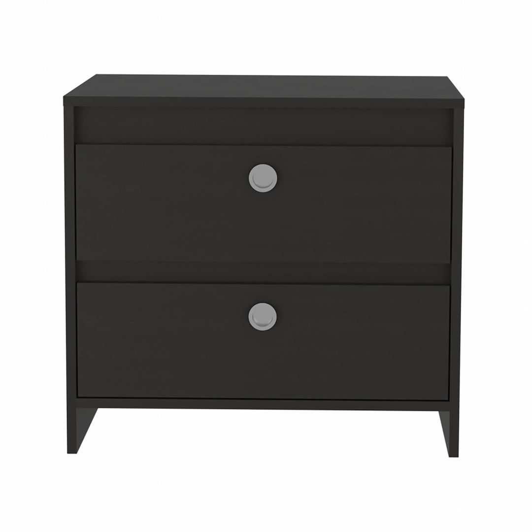 Modern and Minimalist Black Two Drawer Nightstand