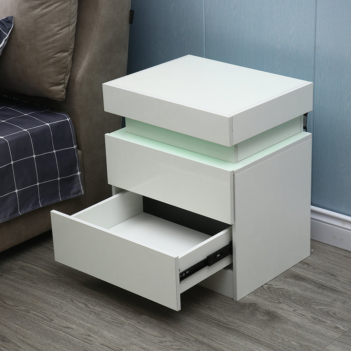 20" White Two Drawer Lighted Nightstand