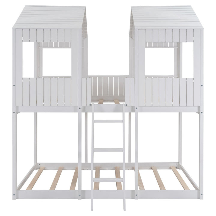 White Twin Contemporary Manufactured Wood + Solid Wood Bunk Bed