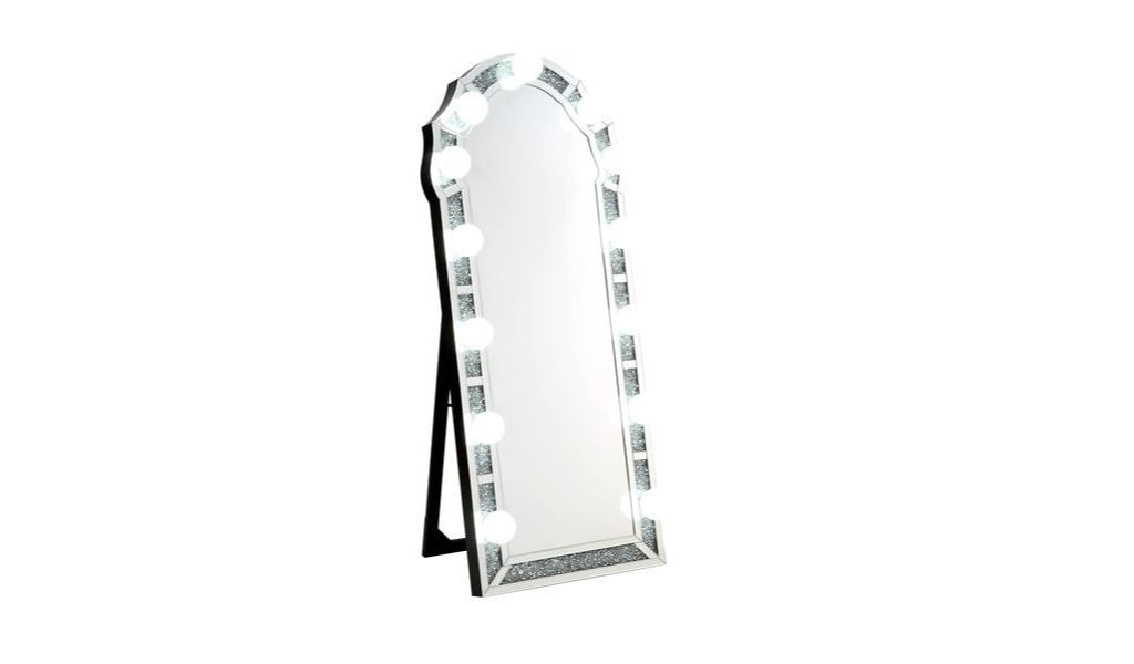 63" Mirrored & Faux Diamonds Cheval Standing Mirror