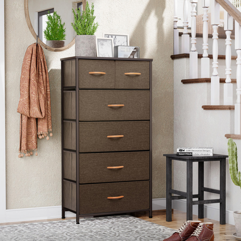 23" Brown Steel and Fabric Six Drawer Combo Dresser