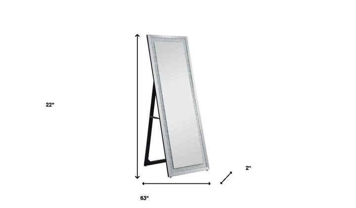 63" Mirrored, Faux Diamonds Square Cheval Standing Mirror