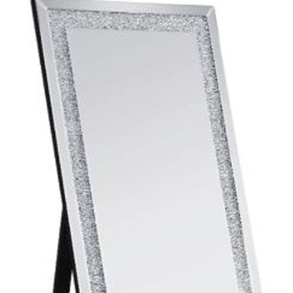 63" Mirrored, Faux Diamonds Square Cheval Standing Mirror