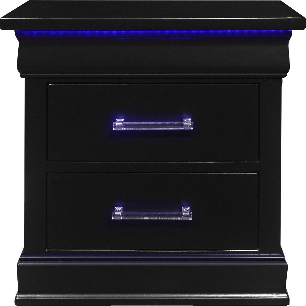 24" Black Two Drawer Wood Lighted Nightstand