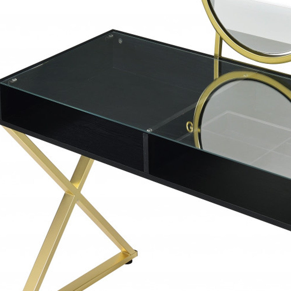 42" Black and Gold Mirrored Dresser