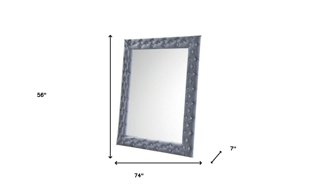 74" Gray Velvet Accent Mirror