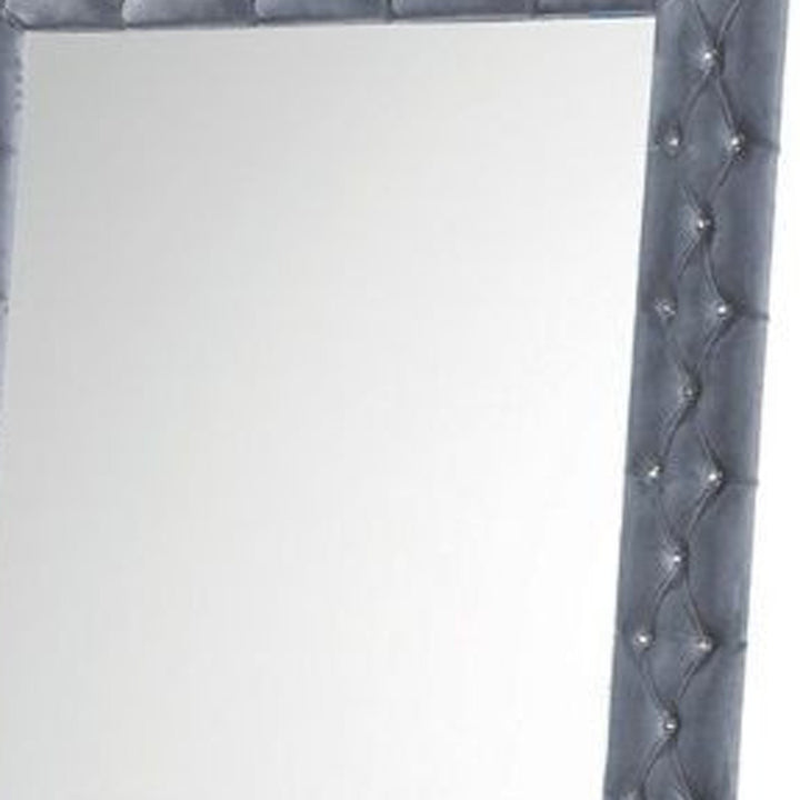 74" Gray Velvet Accent Mirror