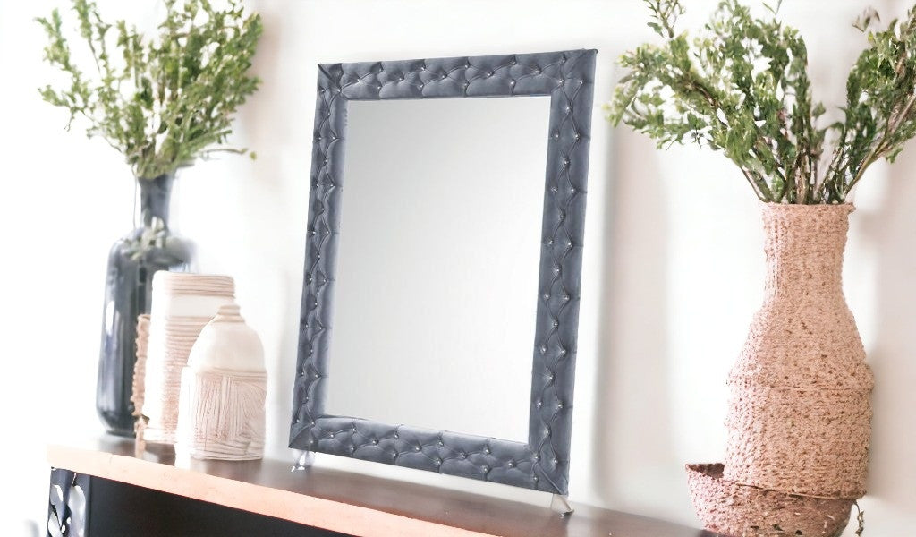 74" Gray Velvet Accent Mirror