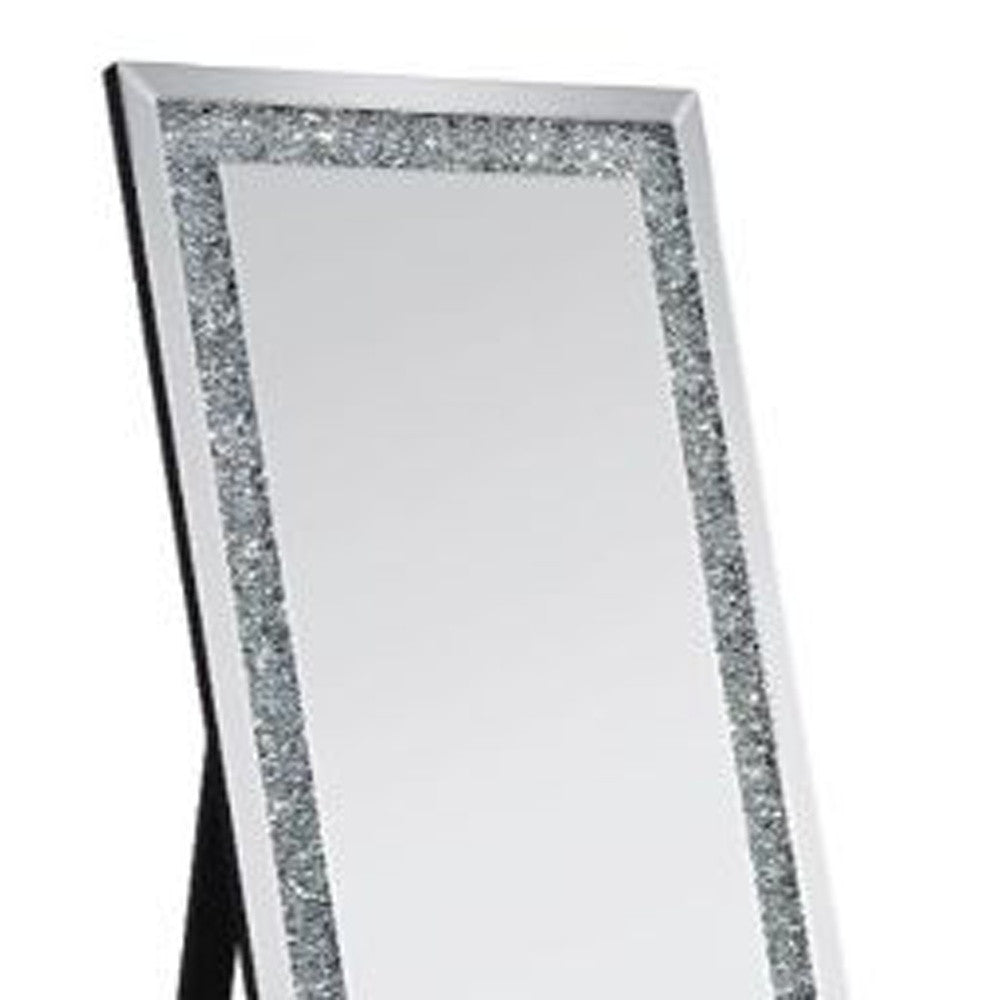 63" Mirrored & Faux Diamonds Cheval Standing Mirror