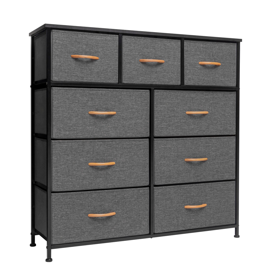 39" Gray and White Steel and Fabric Nine Drawer Triple Dresser