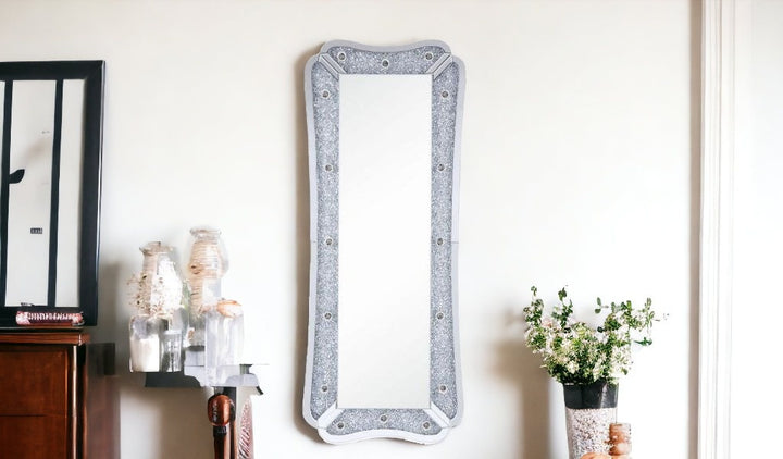 63" Mirrored & Faux Diamonds Lighted Accent Mirror