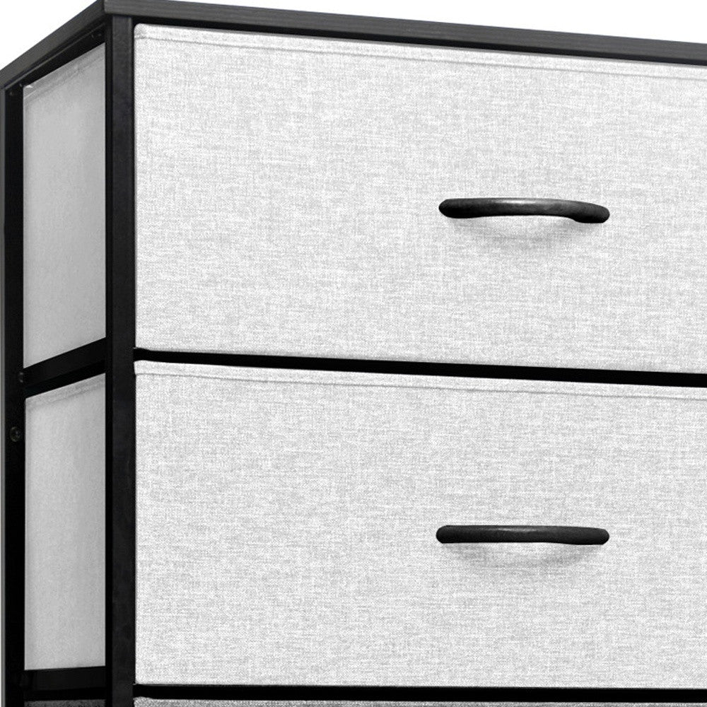 23" Gray and Black Steel and Fabric Five Drawer Double Dresser