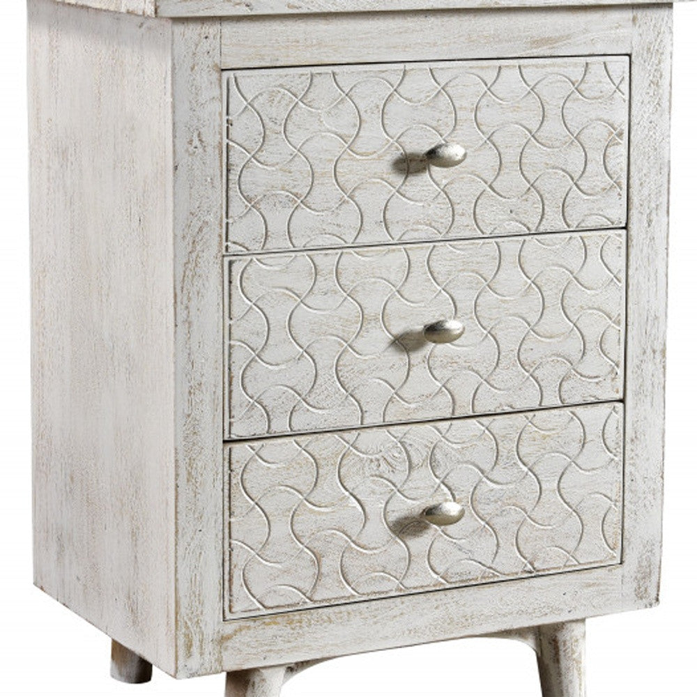 30" White Three Drawer Nightstand