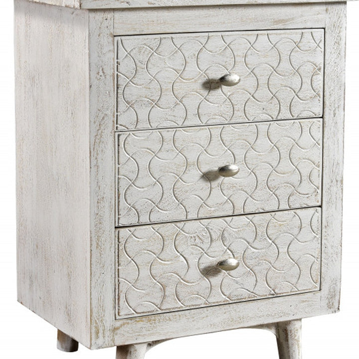 30" White Three Drawer Nightstand