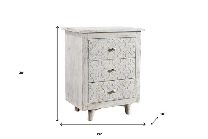 30" White Three Drawer Nightstand