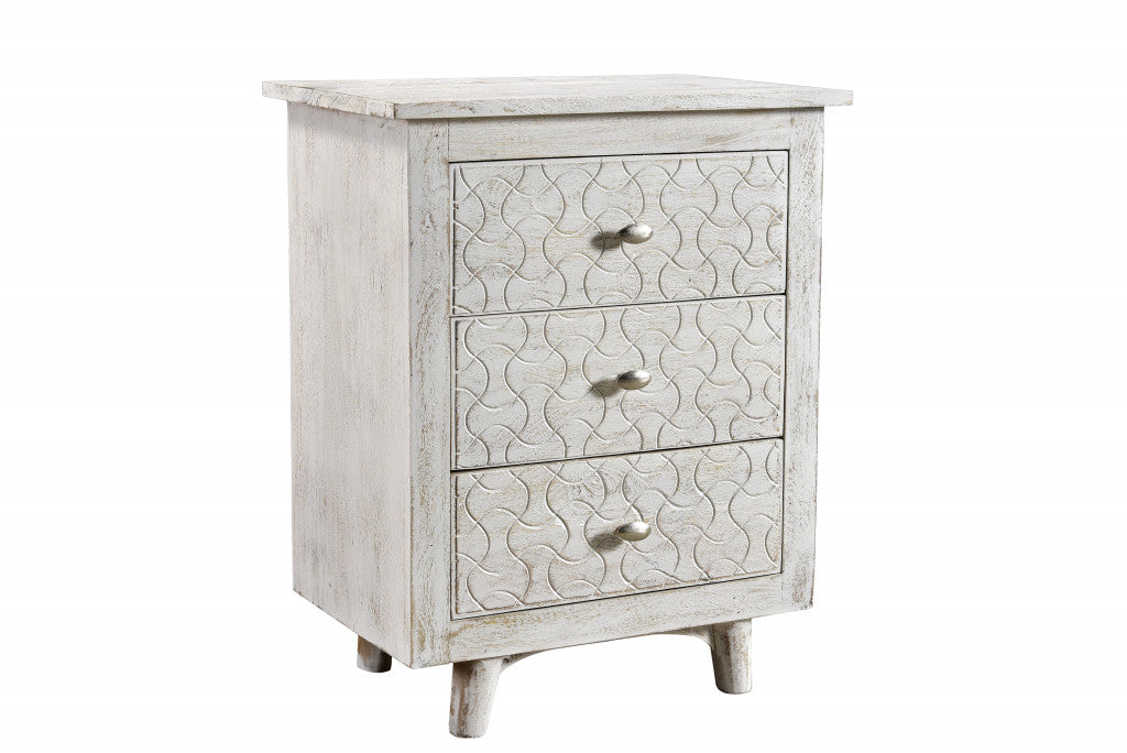 30" White Three Drawer Nightstand