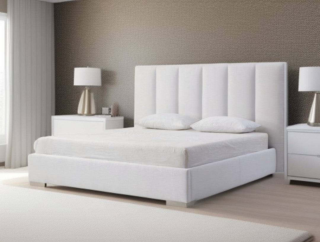 King Size White Upholstered Velvet Bed Frame