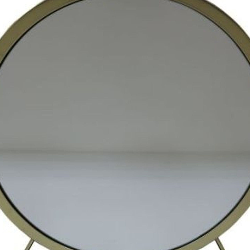 19" Faux Fur, Mirror, Black & Brass Finish Round Makeup Shaving Tabletop Mirror