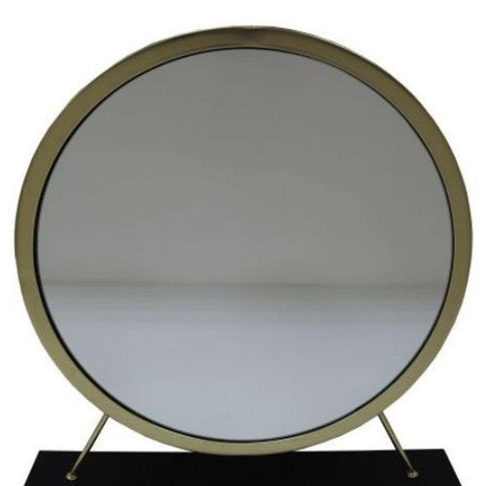 19" Faux Fur, Mirror, Black & Brass Finish Round Makeup Shaving Tabletop Mirror