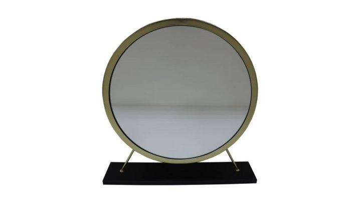 19" Faux Fur, Mirror, Black & Brass Finish Round Makeup Shaving Tabletop Mirror