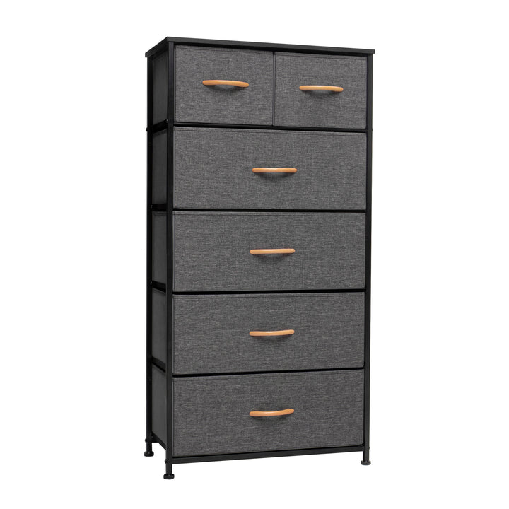 23" Gray and Black Steel and Fabric Six Drawer Chest