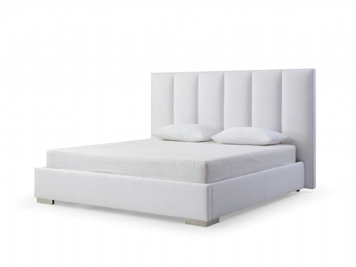 Queen White Upholstered Channel Tufted Velvet Bed Frame