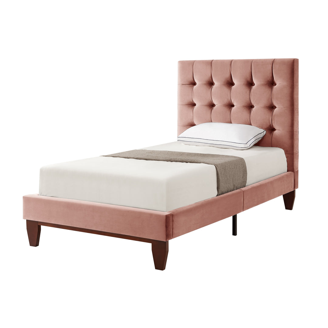 Blush Solid Wood Twin Tufted Upholstered Velvet Bed