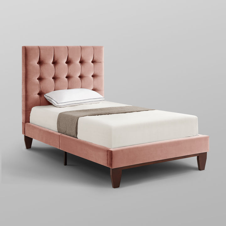 Blush Solid Wood Twin Tufted Upholstered Velvet Bed