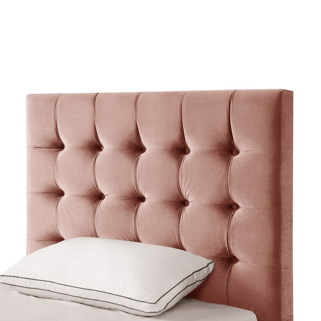 Blush Solid Wood Twin Tufted Upholstered Velvet Bed