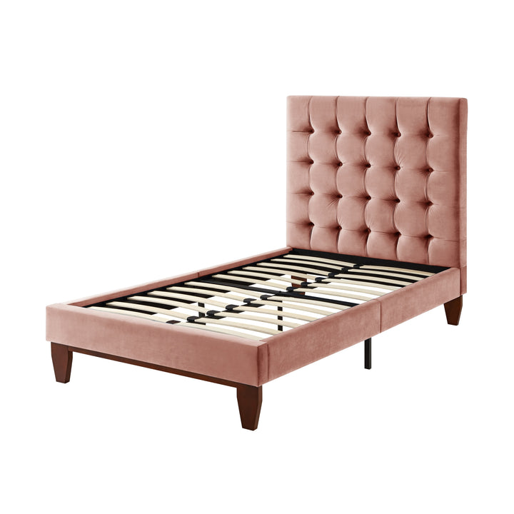 Blush Solid Wood Twin Tufted Upholstered Velvet Bed