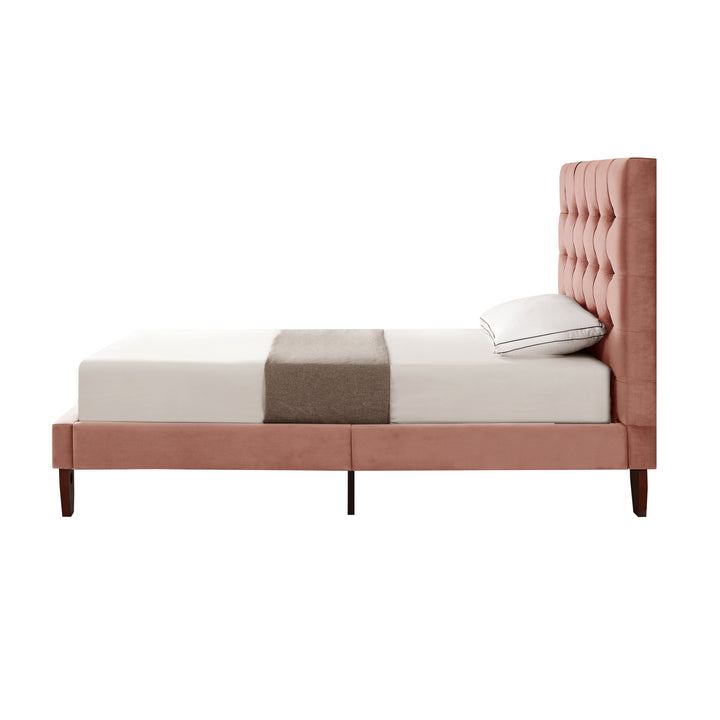 Blush Solid Wood Twin Tufted Upholstered Velvet Bed