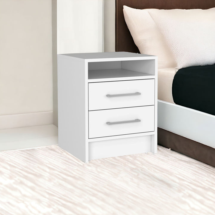 20" White Two Drawer Faux Wood Nightstand