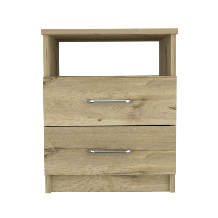 20" Oak Two Drawer Faux Wood Nightstand