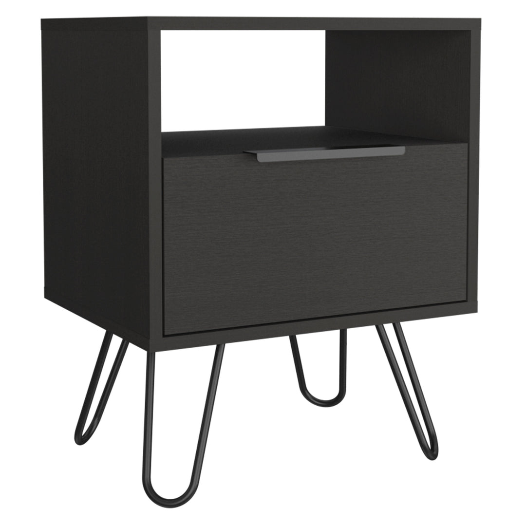 22" Black Faux Wood Nightstand With Storage