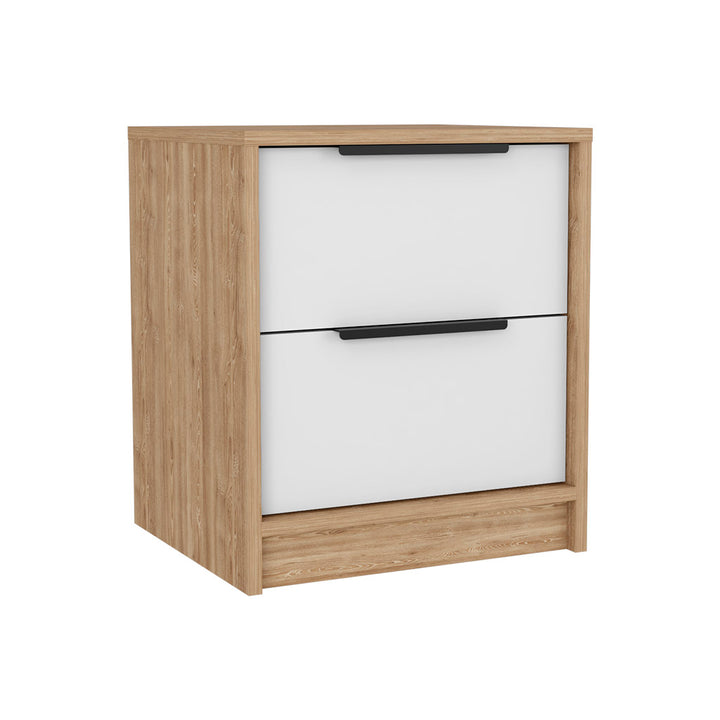 19" White Two Drawer Faux Wood Nightstand