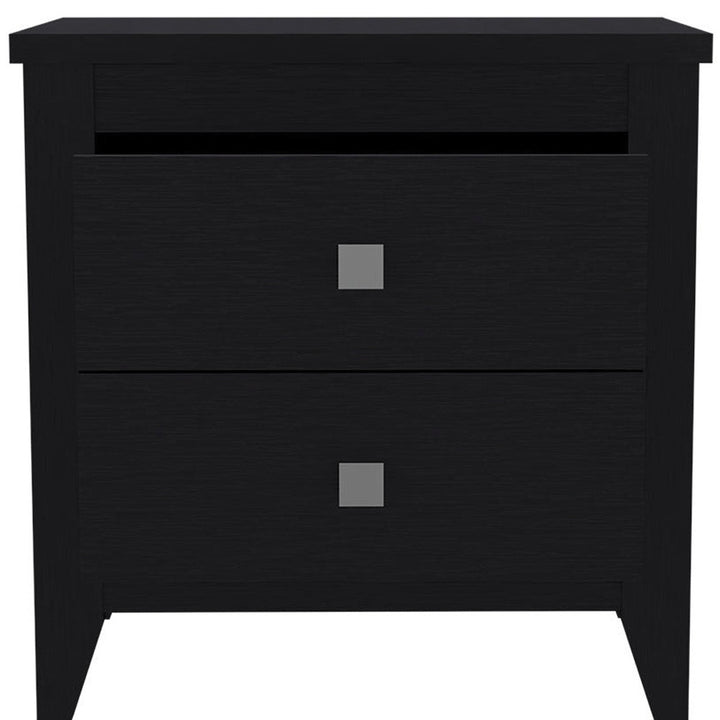 24" Black Two Drawer Faux Wood Nightstand