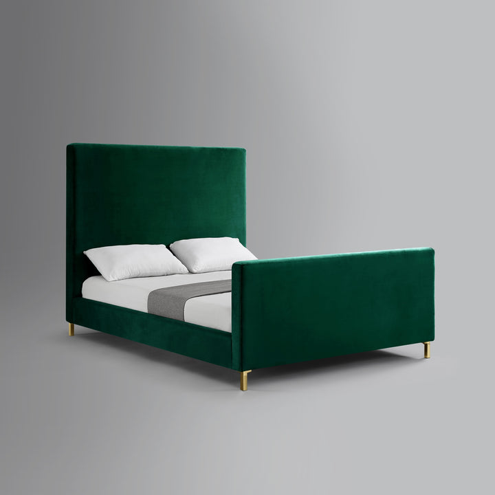 Hunter Green Solid Wood Queen Upholstered Velvet Bed